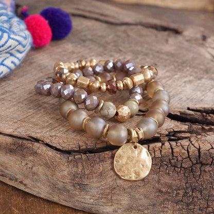 Desert Glow – Coin Charm Bracelet Stack in Rose Blush