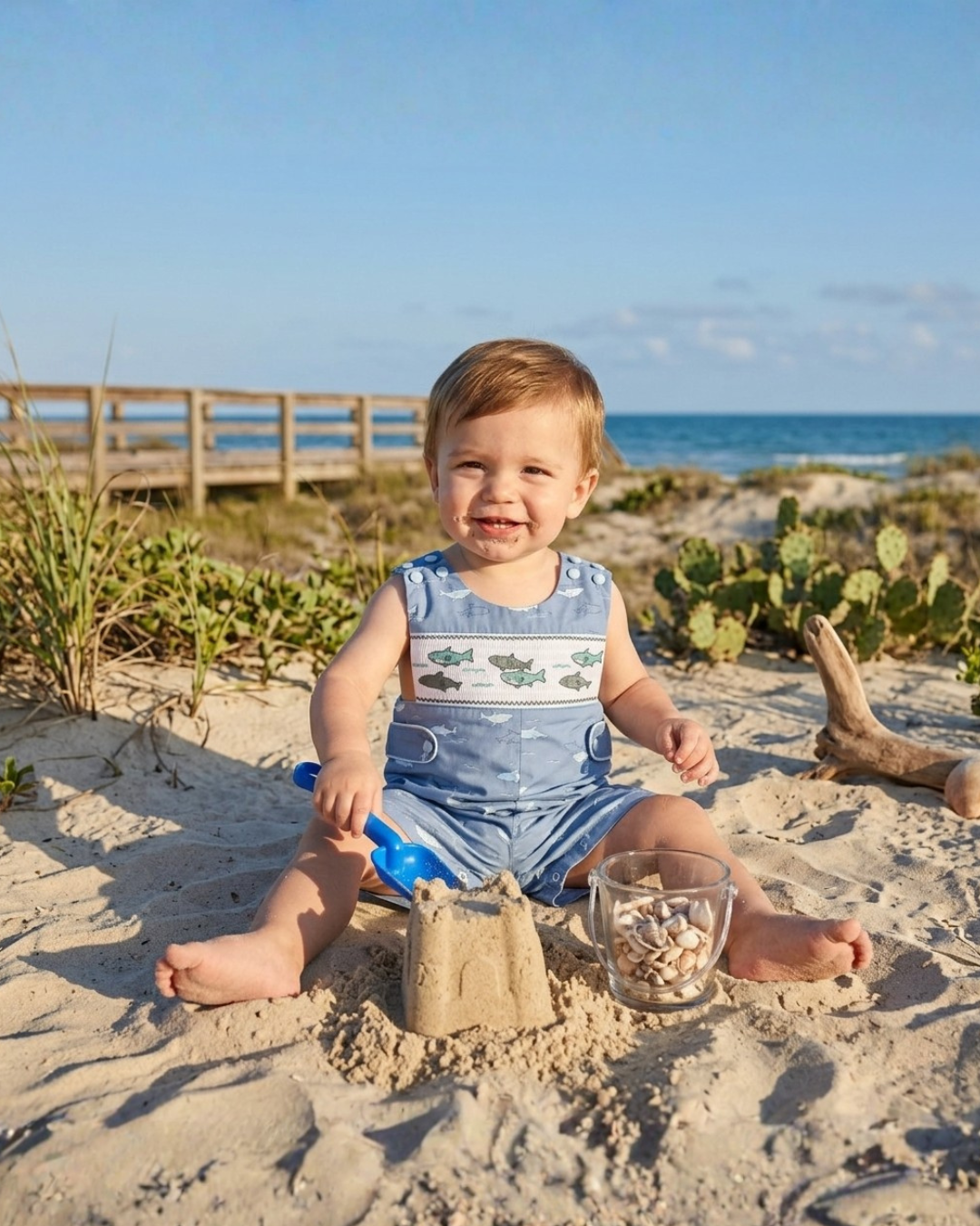 Shark Print Smocked Romper