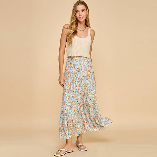 Blue Floral Maxi Skirt