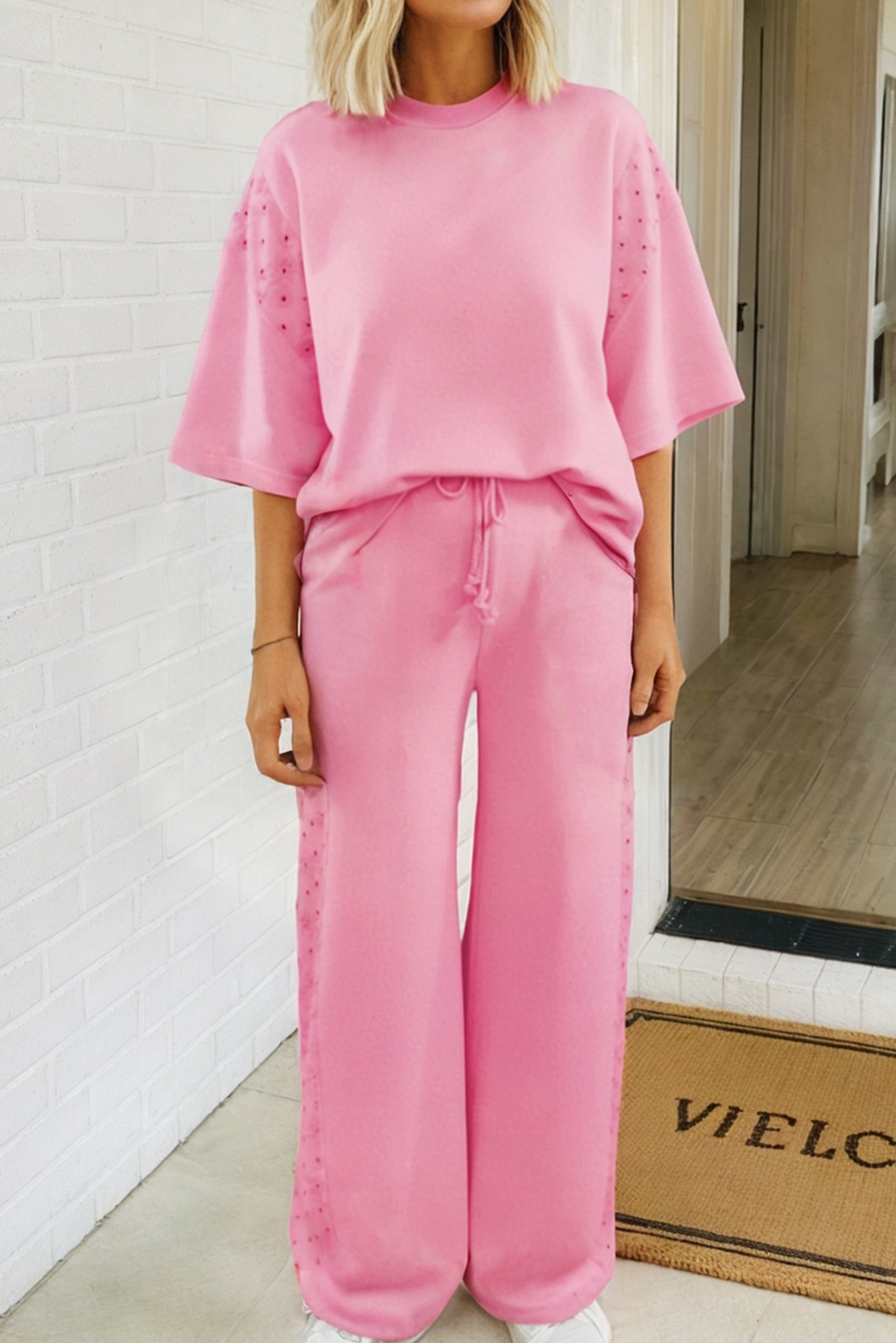 Yellow Eyelet Lounge Set