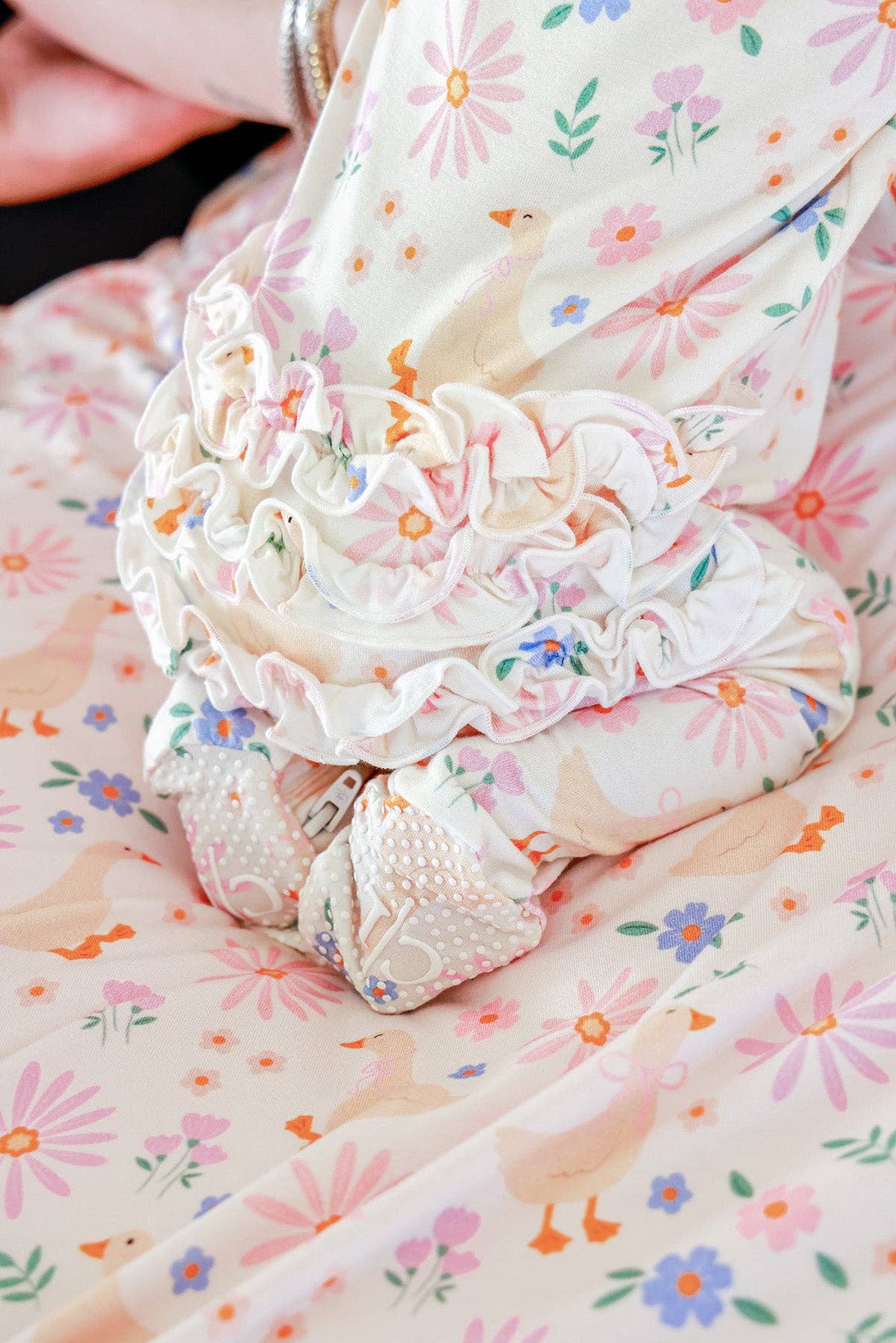 Ruffle Bamboo Zipper Footie | Loosey Goose