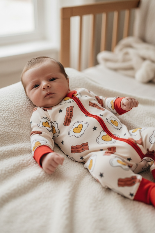 Eggs & Bacon Bamboo Zip Romper
