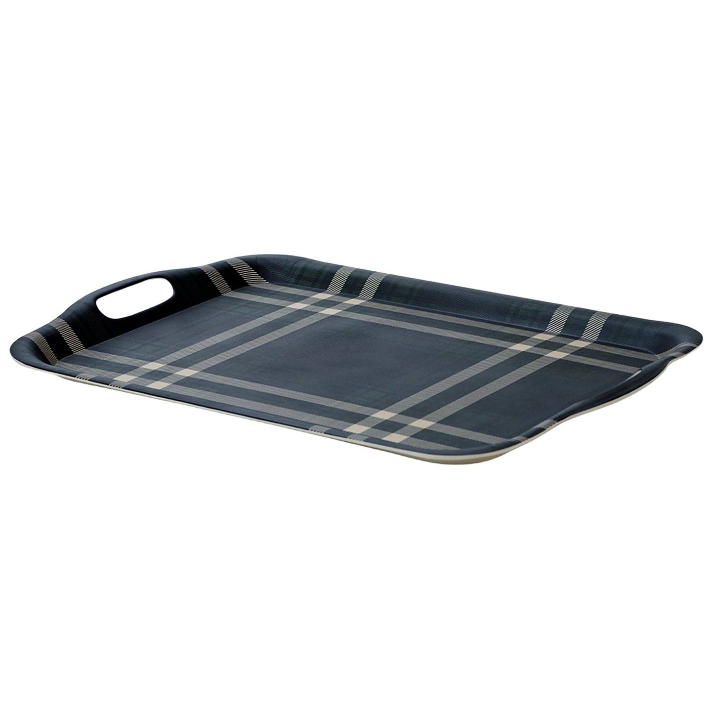 Navy Green Plaid Large Melamine Tray w/ Handles - Gift