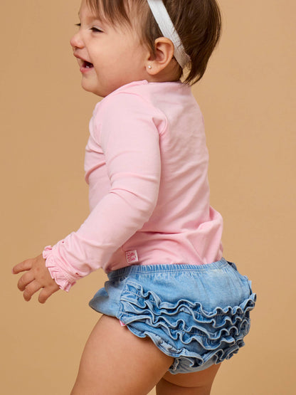 Baby Girls Light Wash Stretch Denim RuffleButt Bloomer