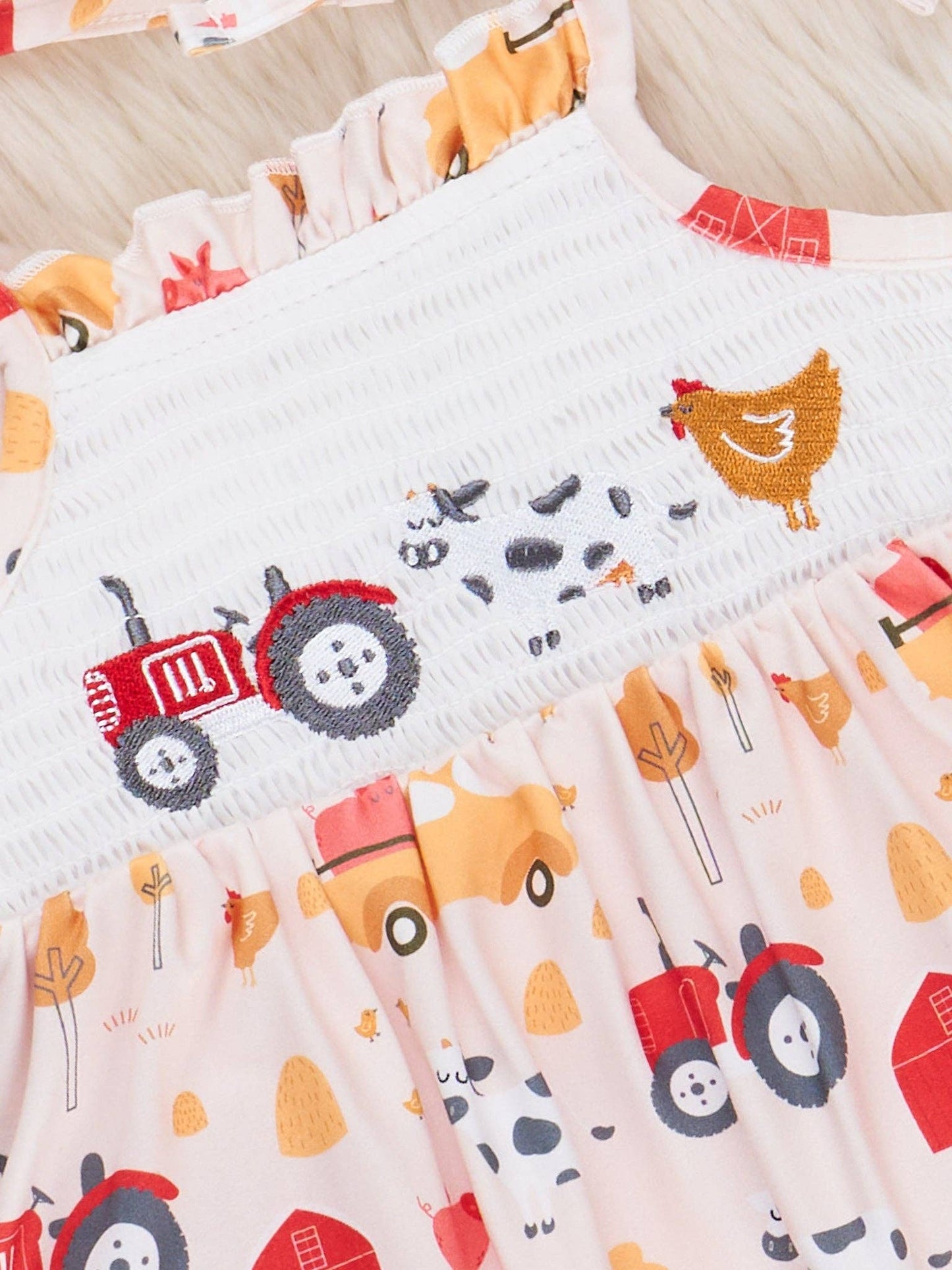 Farm Friends Smocked Ruffle Bubble Romper