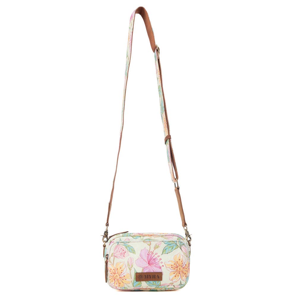 Meadow Song Cotton & Leather Crossbody Bag in Lemon Blossom