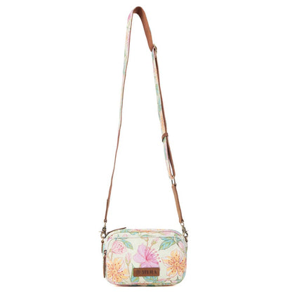 Meadow Song Cotton & Leather Crossbody Bag in Lemon Blossom
