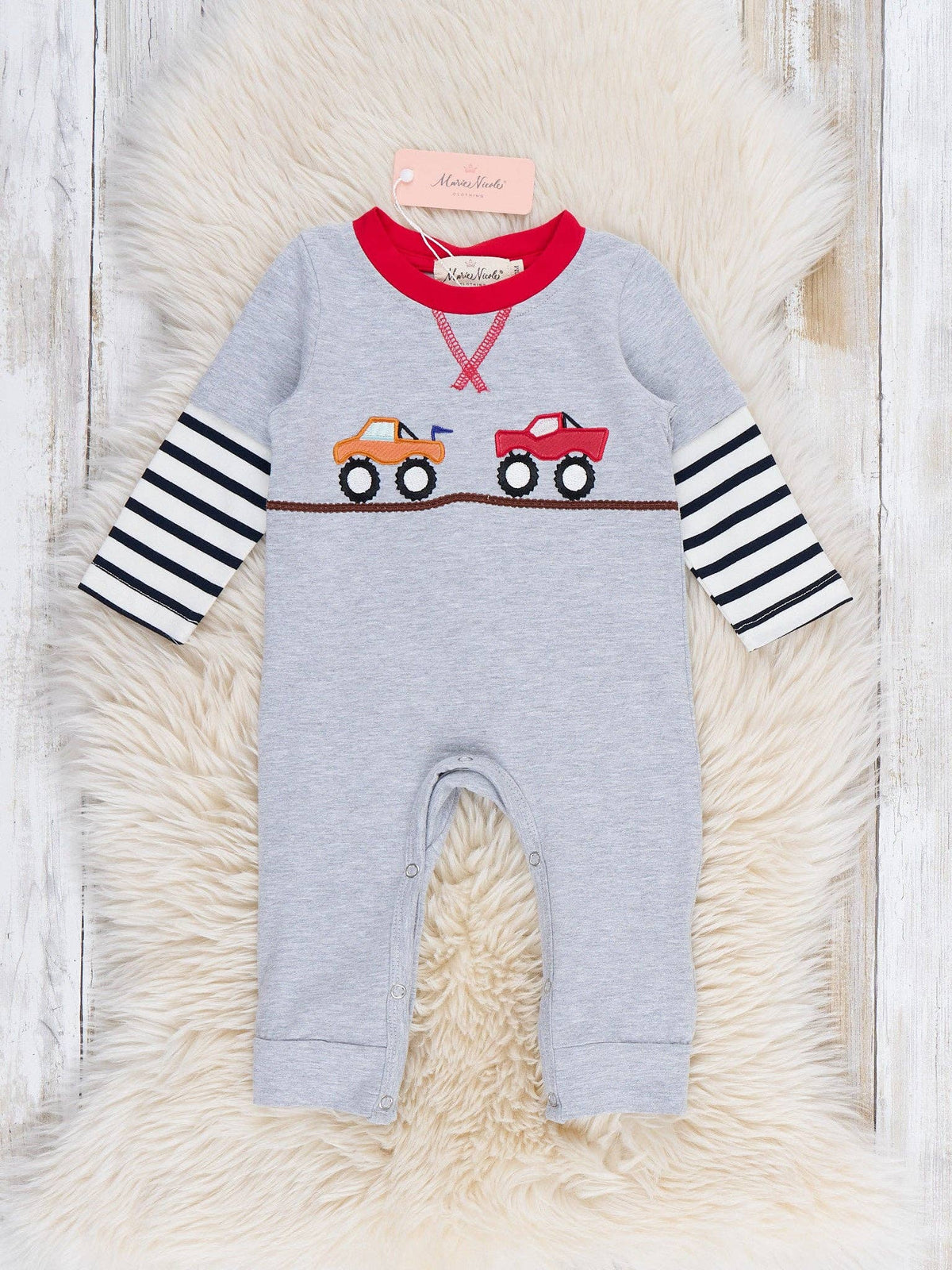 Fast Cars Embroidered Stripe Romper