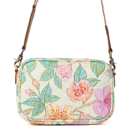 Meadow Song Cotton & Leather Crossbody Bag in Lemon Blossom