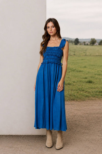 SMOCKED DENIM DRESS