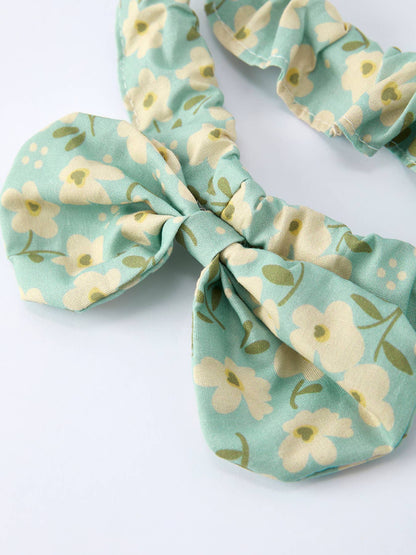 Spring Floral Print Long-Sleeved Romper and Dress Matching Headband