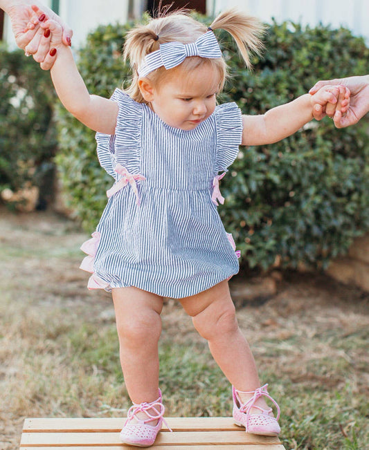 Blue Seersucker Romper