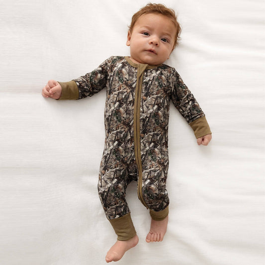 Retro Leaves Bamboo Zipper Romper