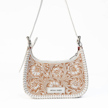 Loyal West Dannia Medium Purse - Ivory Dust  Handtooled Leather And Calfskin