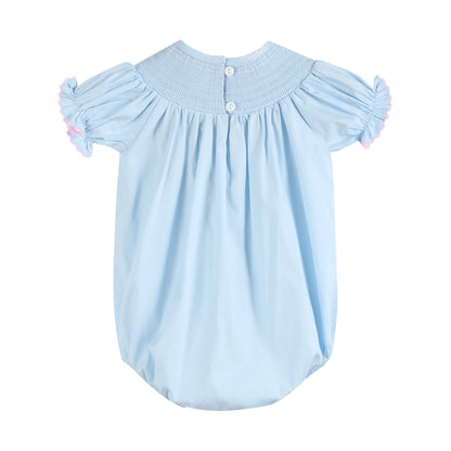 Blue and Pink Bow Smocked Romper