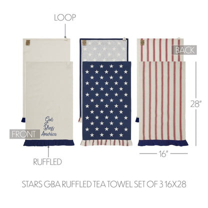 Stars Ruffled Tea Towel Set of 3 16x28