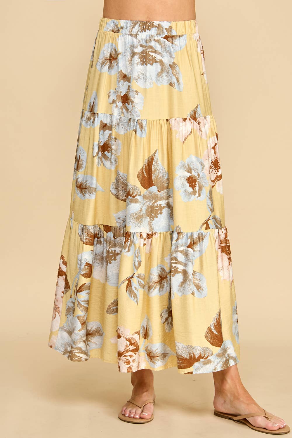 Yellow Floral Tiered Maxi Skirt