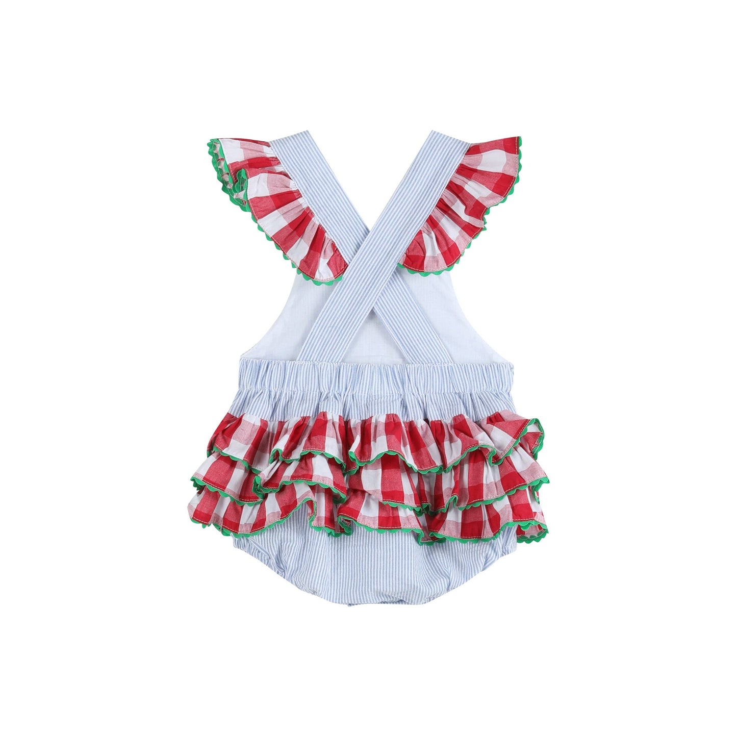 Blue Seersucker Watermelon Ruffle Romper