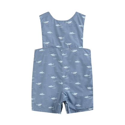 Shark Print Smocked Romper
