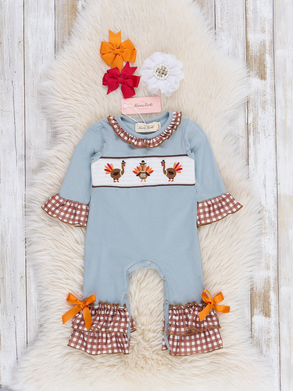 Turkey Smocked Ruffle Romper