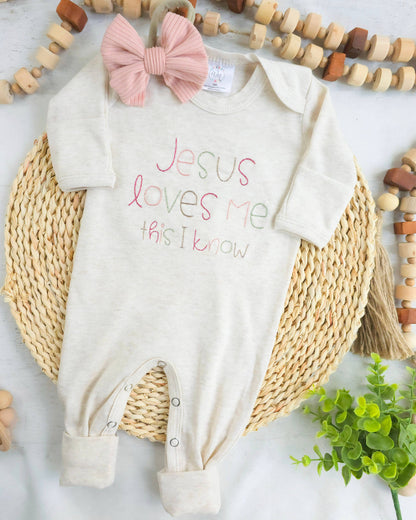 Jesus Loves Me Girl Stitch Romper