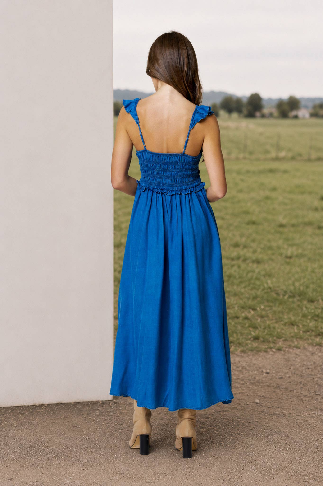 SMOCKED DENIM DRESS