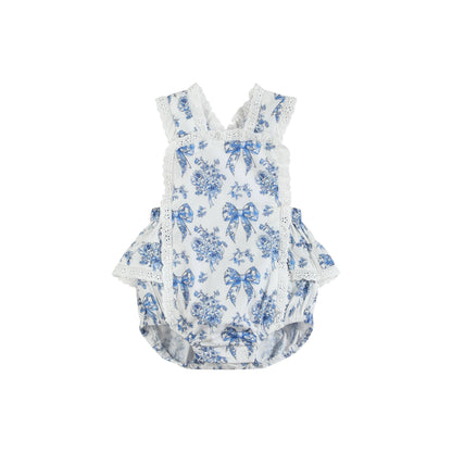 Blue Floral Apron Ruffle Romper