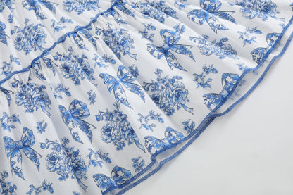Blue Floral Ruffle Dress
