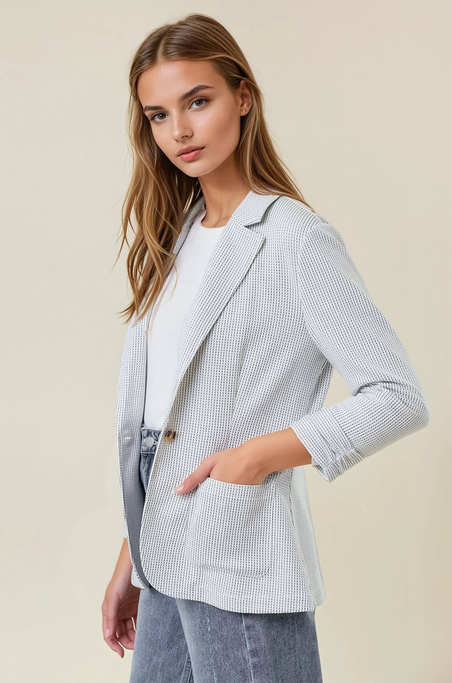 Shirred Sleeve Blazer