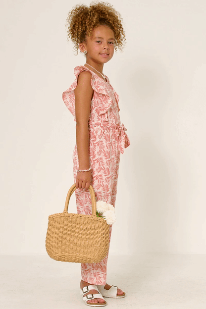 Botanical Print Ruffled Wideleg Jumpsuit