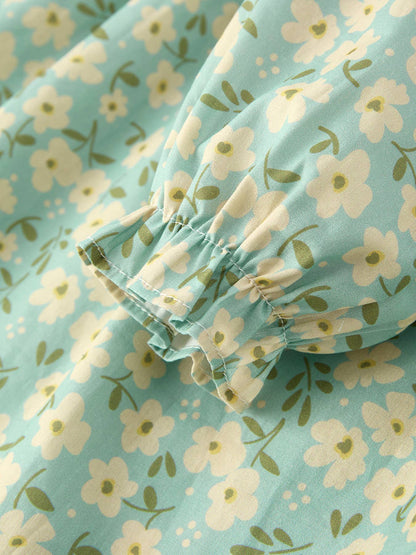 Spring Floral Print Long-Sleeved Romper and Dress Matching Headband