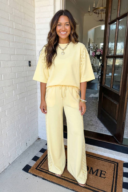 Yellow Eyelet Lounge Set