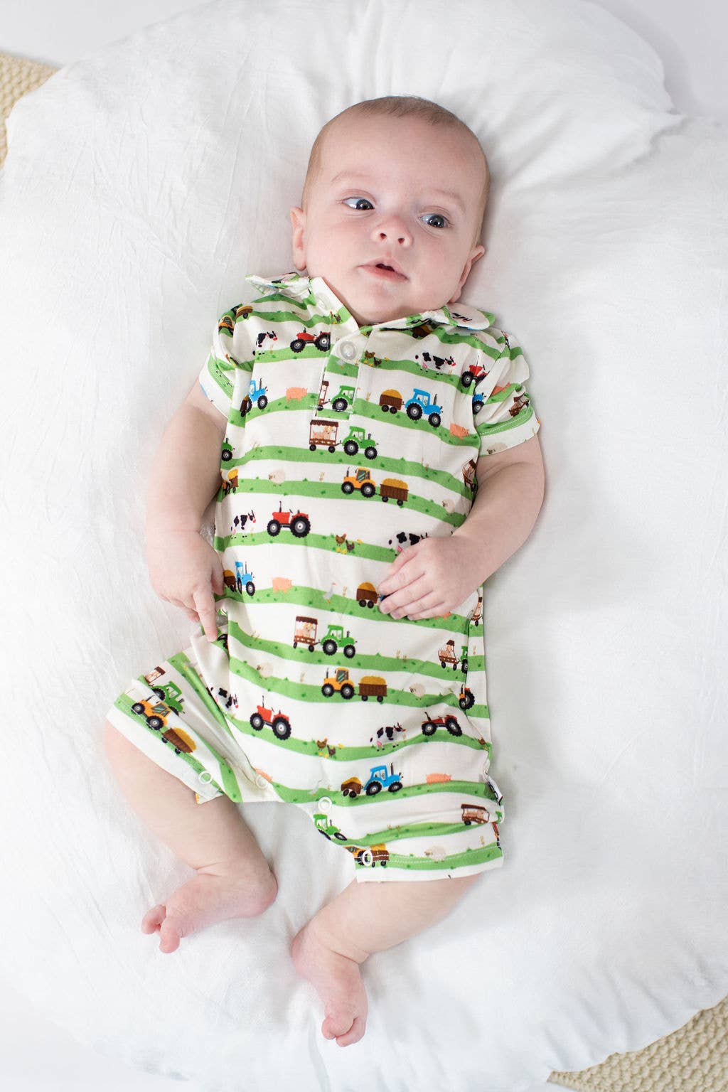 Farm Stripes - SS Polo Romper